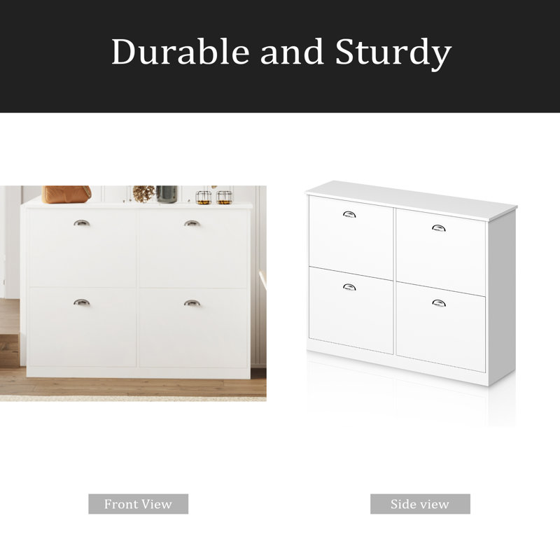 Hidden Slim Narrow Shoe Rack Cabinet With 4 Drawers For Entryway, Foyer,Hallway,Bedroom, White