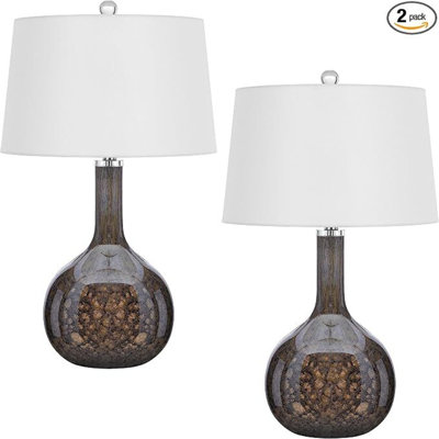 Contemporary Amber Ceramic Table Lamp With Linen Shade 29" H