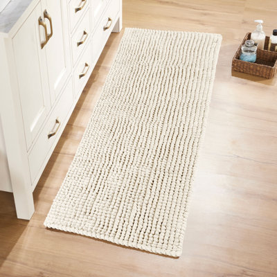 Better Trends Indulgence 100% Cotton Bath Rug, Plush Absorbent Bathroom Floor Mat, Non-Slip Backing, for Shower, Tub & Vanity, 20" x 60" Runner, Ivory