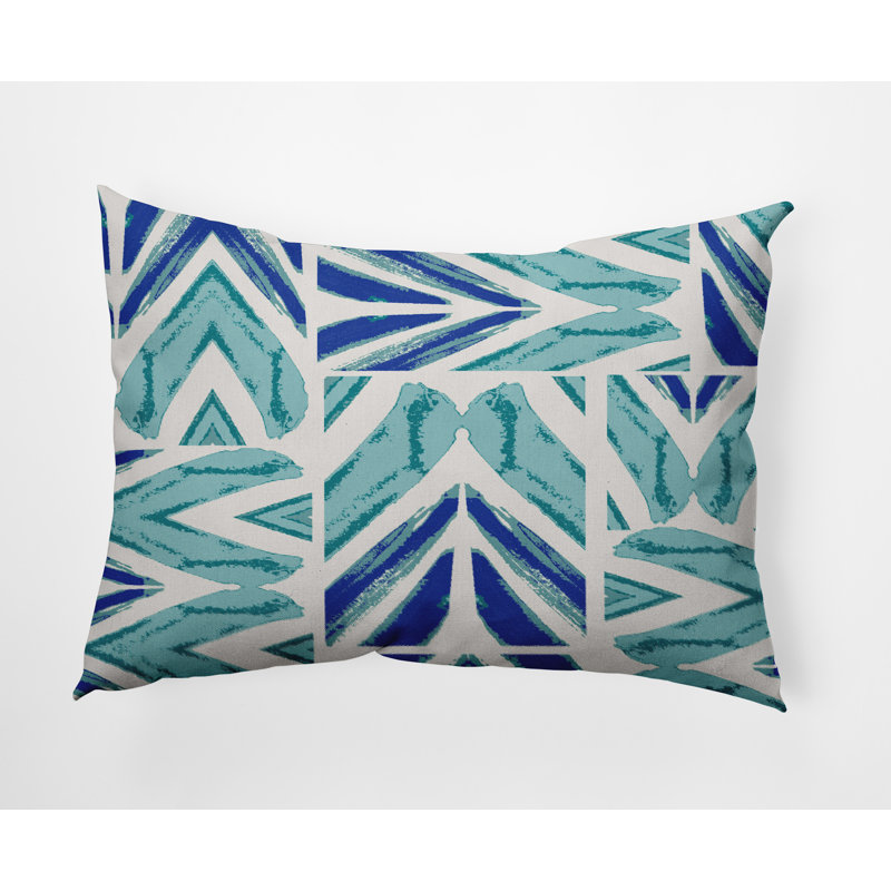 Geometric Outdoor Reversible Throw Pillow, Teal