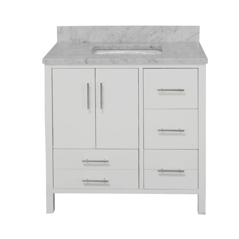 Kiara 36'' Single Bathroom Vanity with Top, White, Carrara Marble