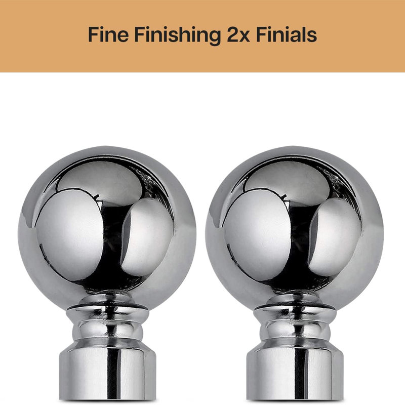 Adjustable Plain Metal Ball Curtain Rod, 120-210 Cm, Chrome