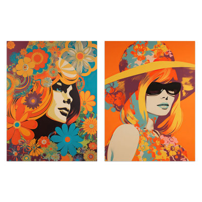 1960 1970 Fashion Floral Colourful Bright Vibrant Women - 2 Piece No Frame Print