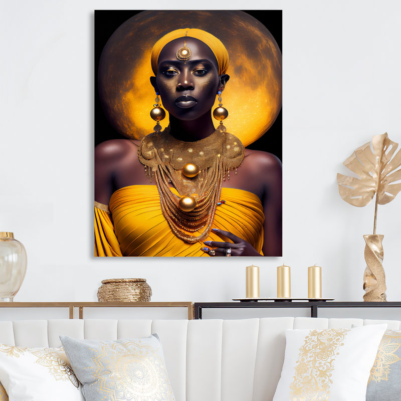 «Queen African Woman Under Moon II», impression sur toile, H 32 po x l 16 po x P 1 po, Toile tendue