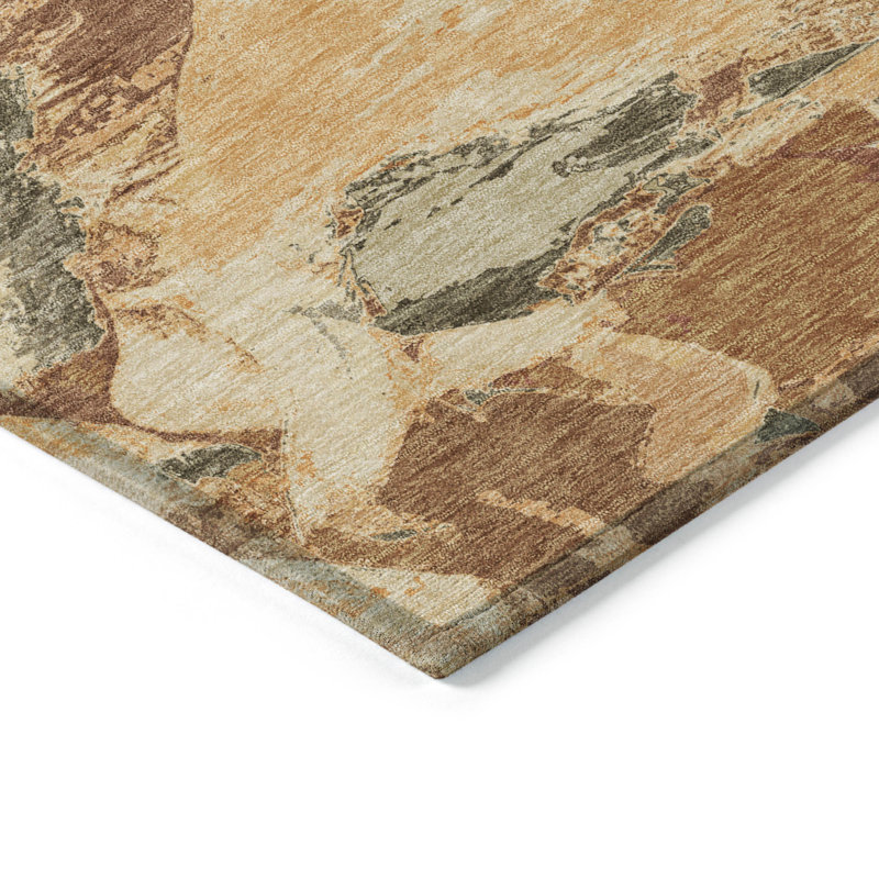Tapis intérieur lavable abstrait cuivre et orange 3 pi x 5 pi
