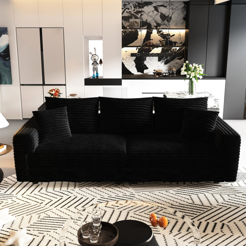 82,7 po à 3 places en velours côtelé noir, convertible en méridienne, structure, éponge haute densité, canapé-lit en velours côtelé Ottomans, coussins confortables, support stable, assemblage facile, amovible