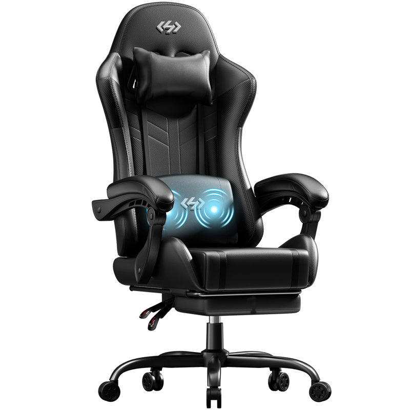 Adjustable Gaming Chair with Massage Lumbar Support, Swiveling PC & Racing Game Chair with Footrest & Headrest, Ergonomic PU Leather Computer Chair for Adults & Teens,Black