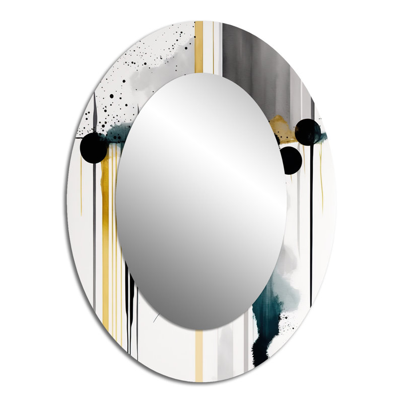 Abstract Transitional Shapes III - White Oval Wall Mirror Decor, 40" x 30"