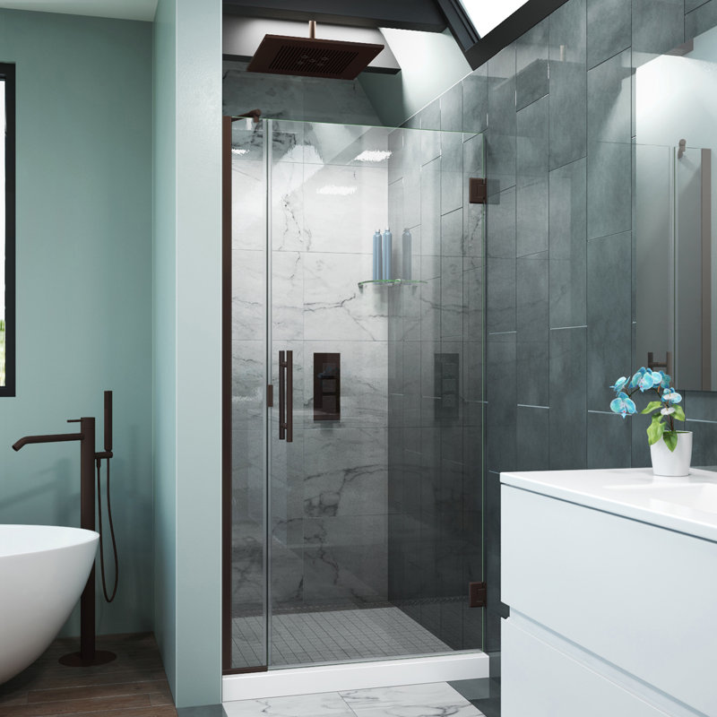 Scottsdale 37" x 72" Hinged Frameless Shower Door with Invisible Shield by Clean-X, Oil Rubbed Bronze