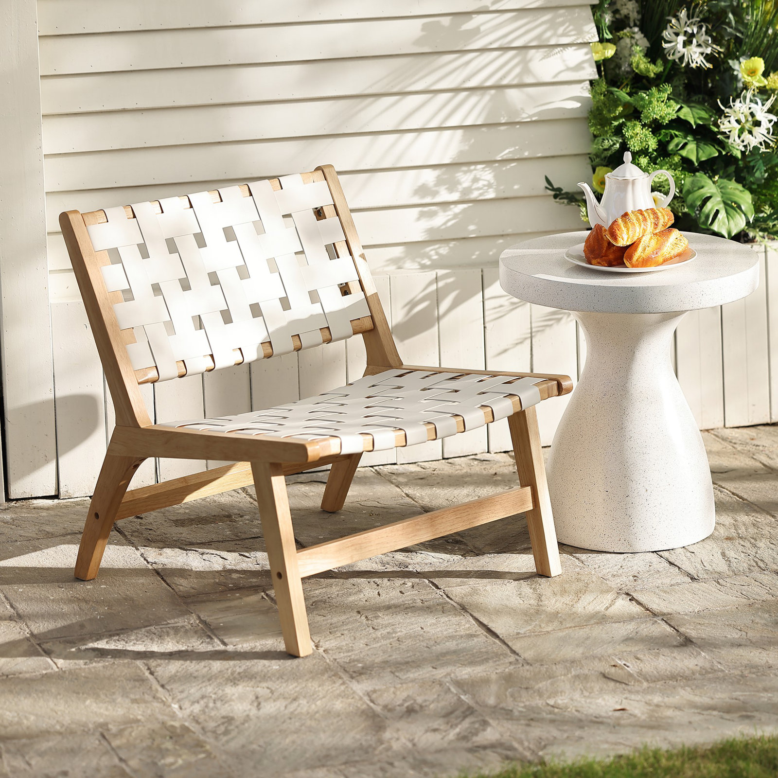 Rubberwood Outdoor Armless Lounge Chair