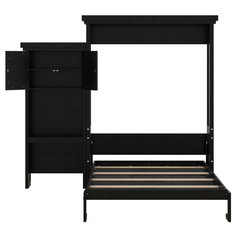 Lit escamotable avec tablettes de rangement, armoire de lit escamotable cachée avec conception à persiennes, tablettes de rangement