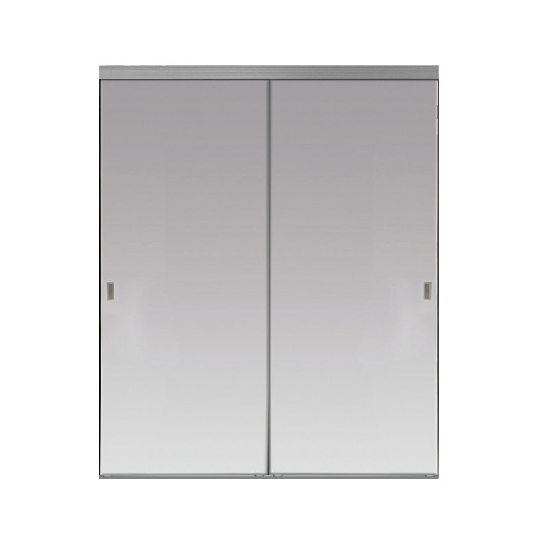 White Prefinished Mirrored Glass Smooth Sliding Closet Door, 60x80 inches