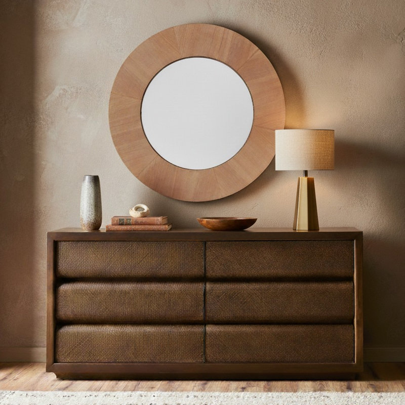Miroir rond en bois Netta, Noyer