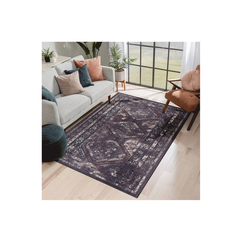 Burgundy Washable Rug 8X10 Area Rug (8'X10'), Rectangle 8' x 10'