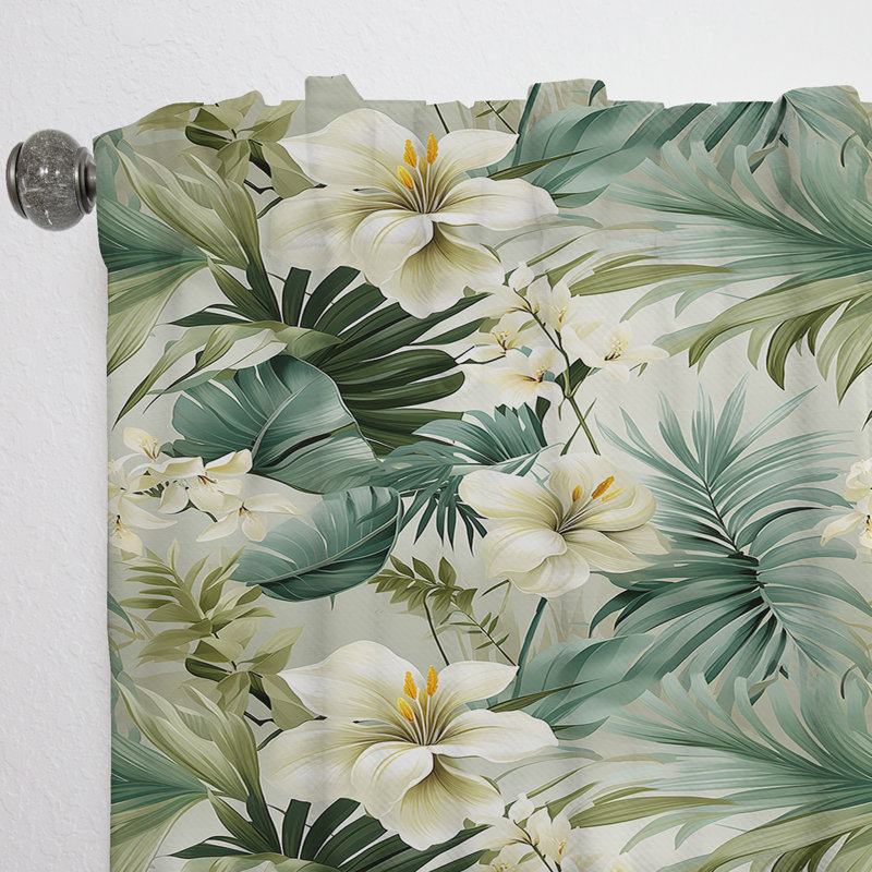Neutre motif tropical Tropics III - Rideau tropical - Velours obscurcissant - 1 panneau, L 52 po x L 90 po