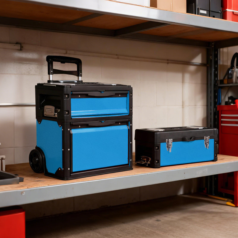 Boîte à outils 3-en-1 empilable avec roulettes, Bleu