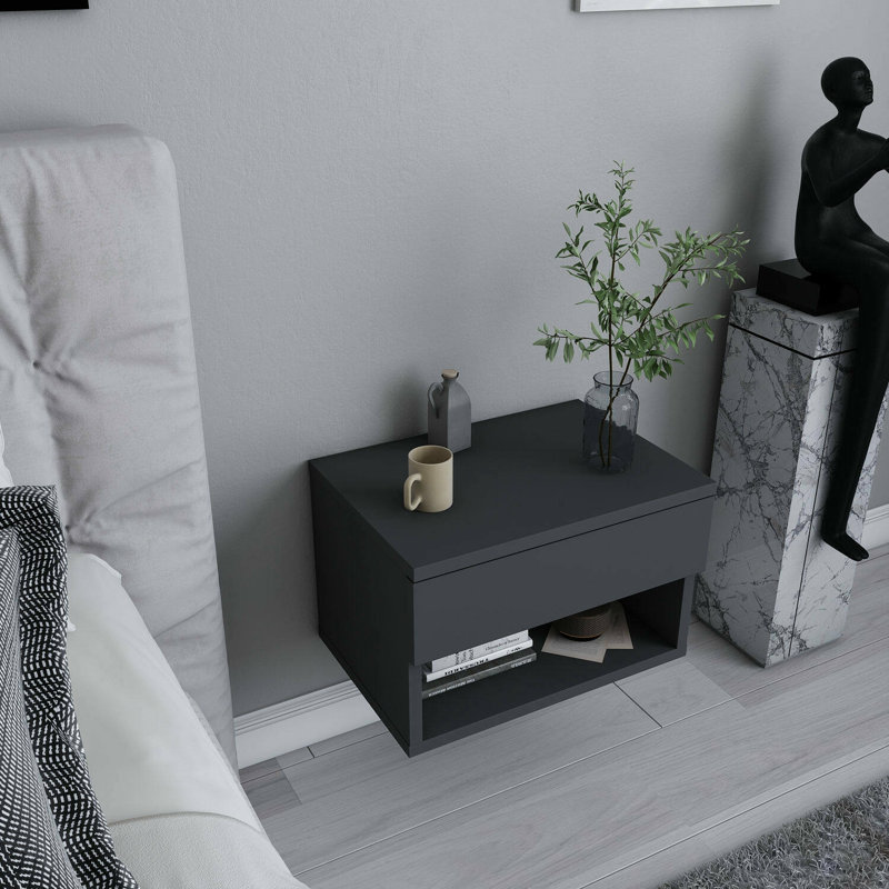 Claunch 44.6cm W Manufactured Wood Bedside Table, Anthracite