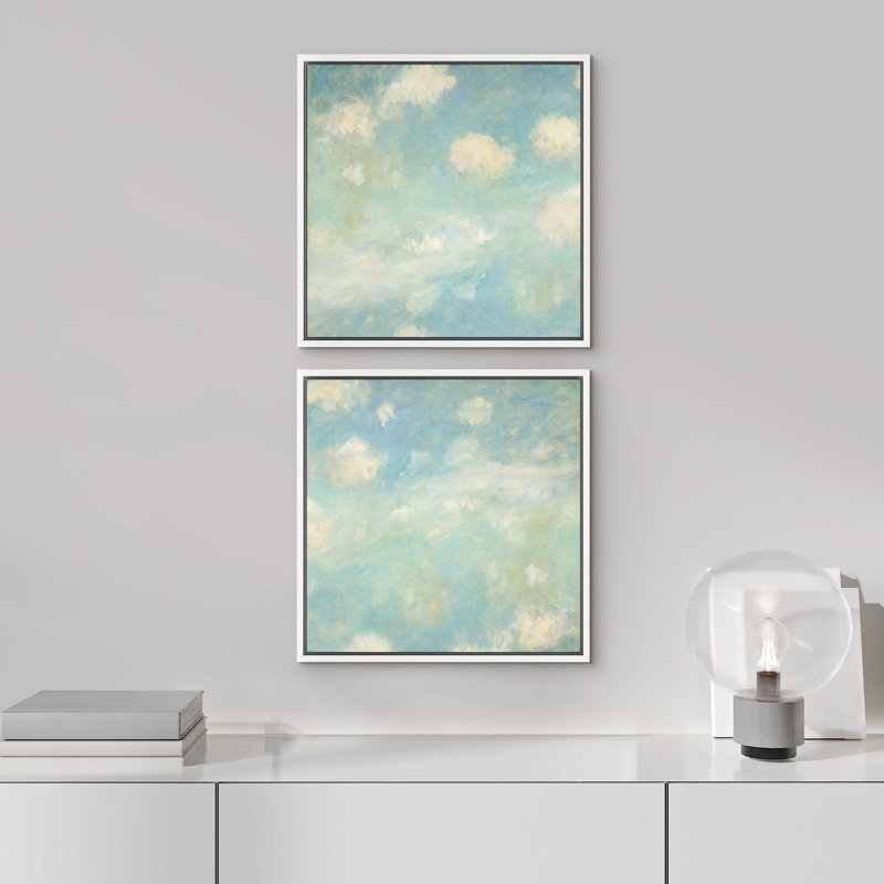Abstrait vert et bleu Cloudscape, illustrations de ciel et de nuages, art moderne, détente minimale / calme