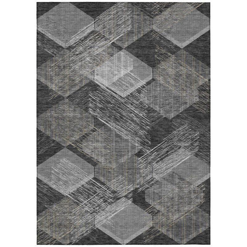 Machine Washable Indoor/Outdoor Chantille ACN2637 Geometric Rug, 2'6" x 3'10", Black