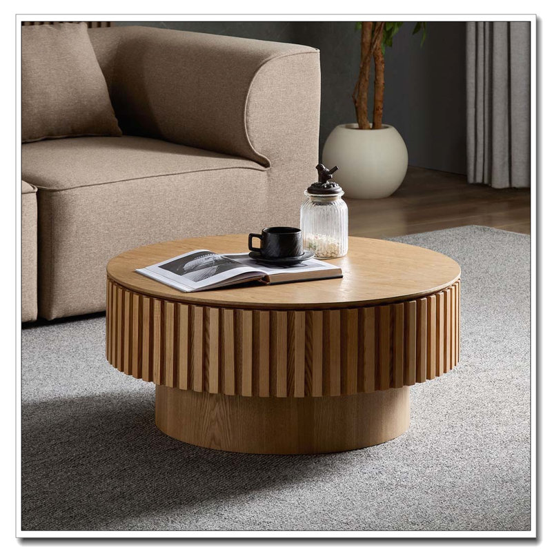 Table basse ronde en bois avec rangement, Noyer