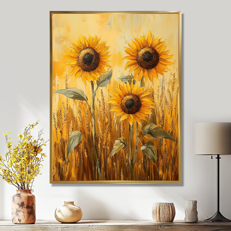 «Disha Country Sunflowers And The Weath Field I - Sunflowers», art encadré, H 20 po x l 12 po, Impression encadrée flottante