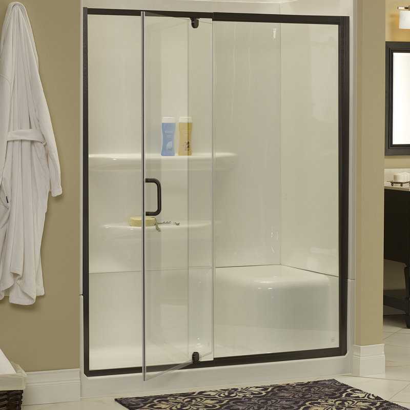 Cove 48'' - W x 69'' H Pivot Door Semi-Frameless Shower Door with H2OFF, Brushed Nickel