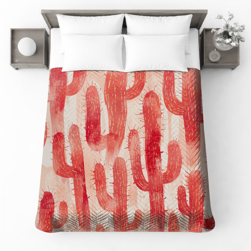 Couvre-lit rouge avec motif de cactus rouge, Lit simple