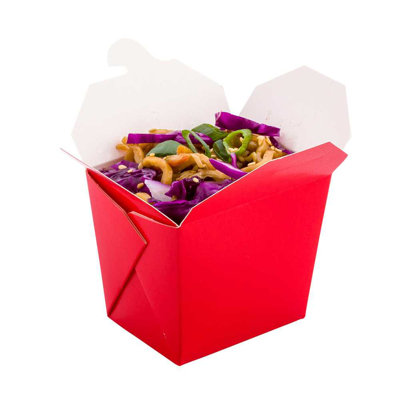 Restaurantware-8 Ounce Noodle Take Out Boxes, 25 Disposable Food To Go Boxes - Tab-Lock, Stackable, Red Paper Take Home Boxes, Greaseproof, For Restaurants, Catering, And Parties