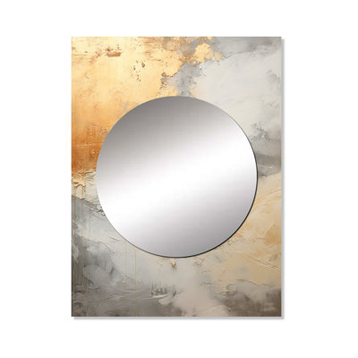 Muneera Beige And Gold Minimalism Storms I - Storms Decorative Mirror, Traditional Wall Mirror, Printed Metal Art