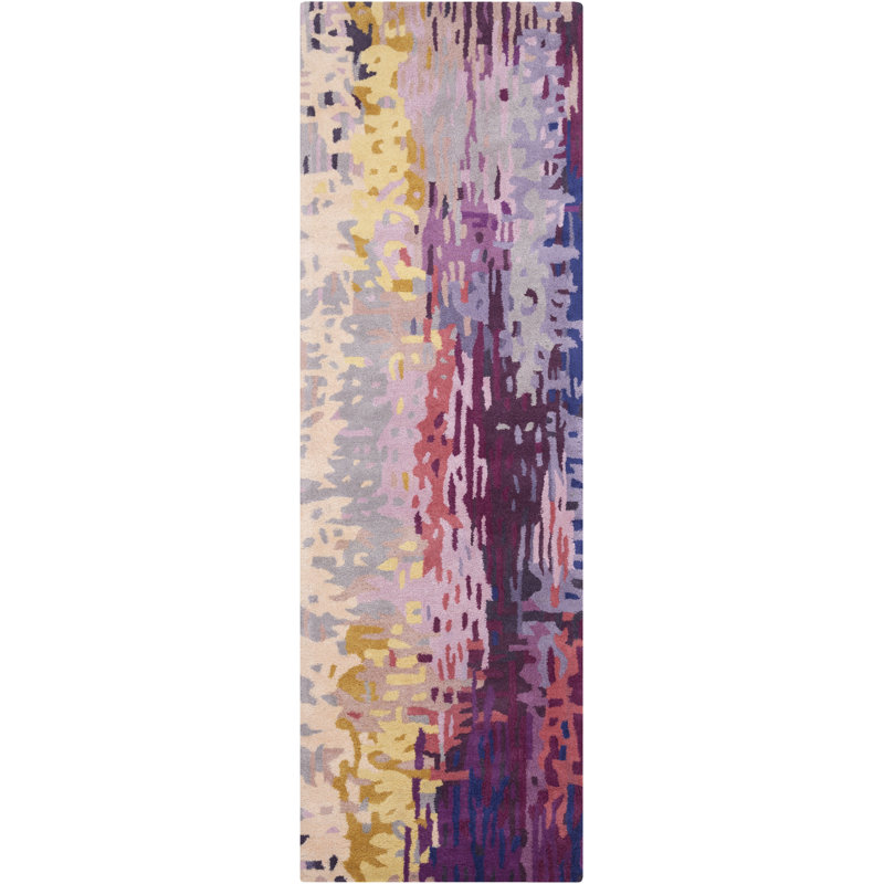 Tapis mauve / jaune / gris à motif abstrait Ratcliff, Tapis de couloir 2 pi 6 po x 8 pi