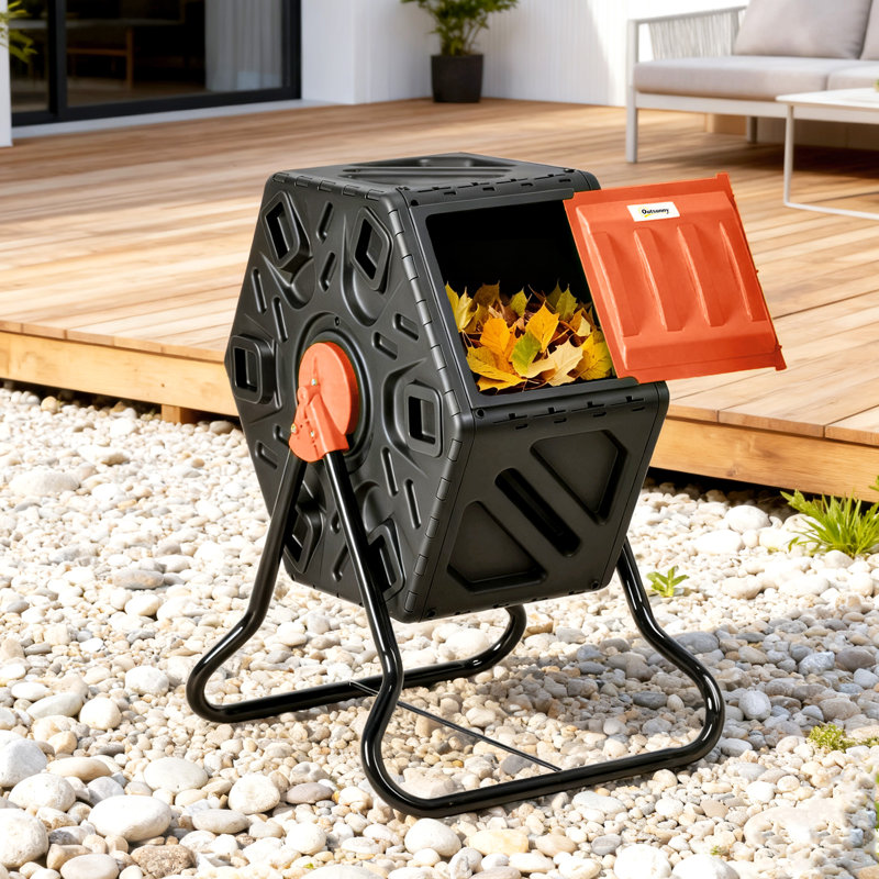 17 Gallon Composter, Compost Bin with Steel Legs, Orange, Orange