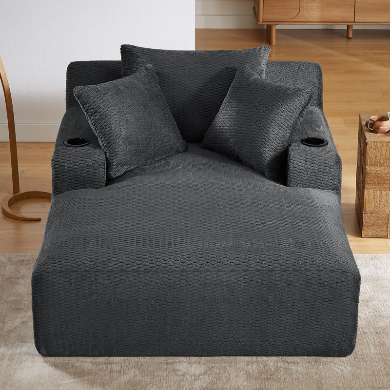 Chaise longue 49,2 po en fausse fourrure, canapé-lit simple, fauteuil de lecture d'appoint à siège profond avec porte-gobelet et poche latérale - aucun assemblage requis