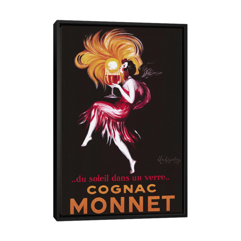 «Cognac Monnet», affiche vintage sur toile, L 18 po x H 26 po x P 1,5 po, Toile avec cadre noir