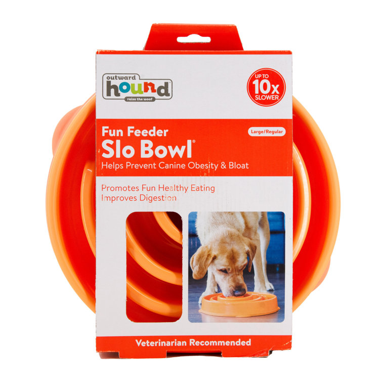 Outward Hound Fun Feeder Bowl, Slow Feeder Dog Bowl, Large, Orange