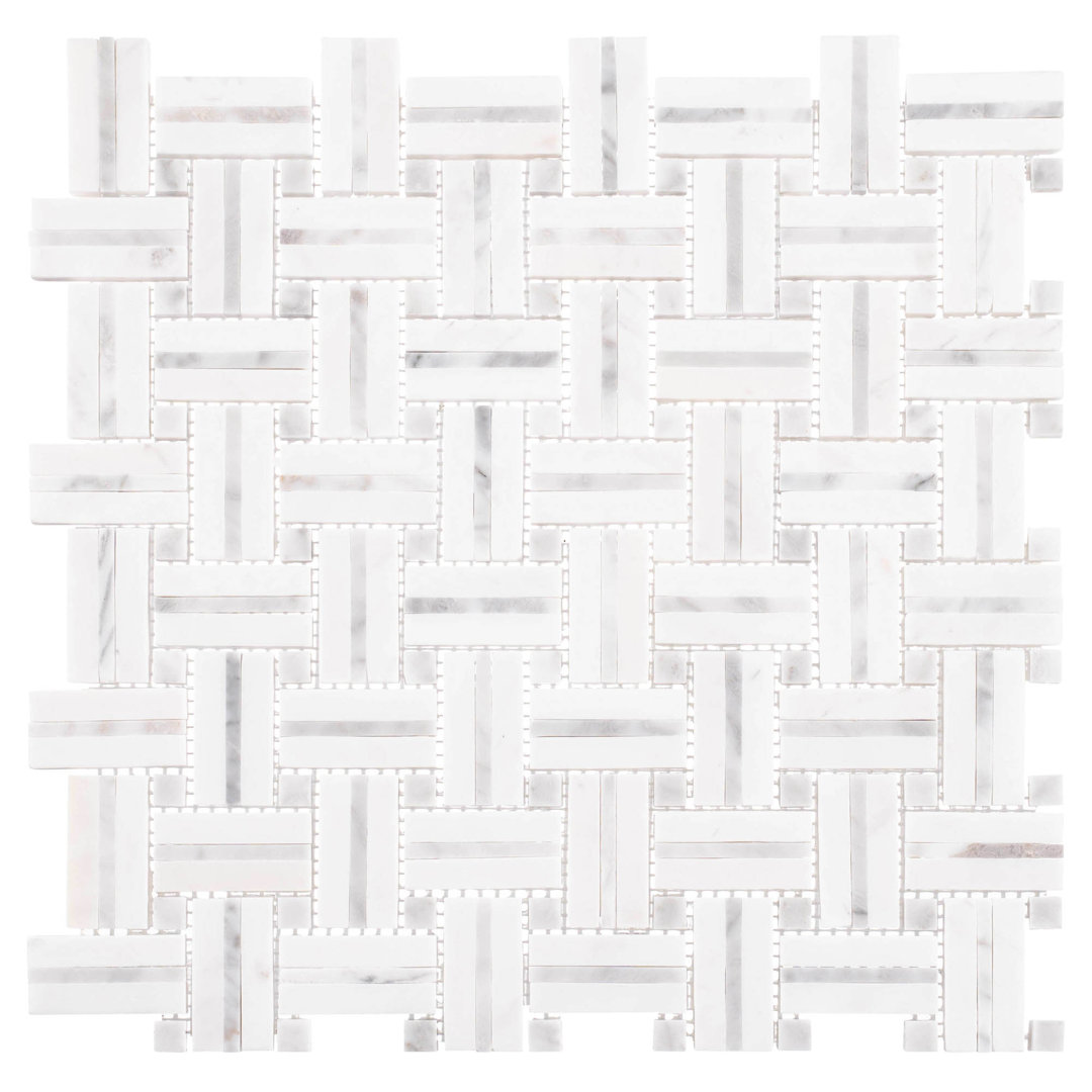 Fabrique 1-in. x 2-in. Basketweave Marble Look Polished Natural Stone Wall & Floor Mosaic Tile Andova 