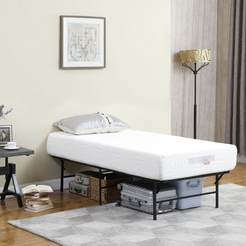 Lit plateforme noir simple, fabrication en métal pour une chambre à coucher compacte et élégante, Lit simple