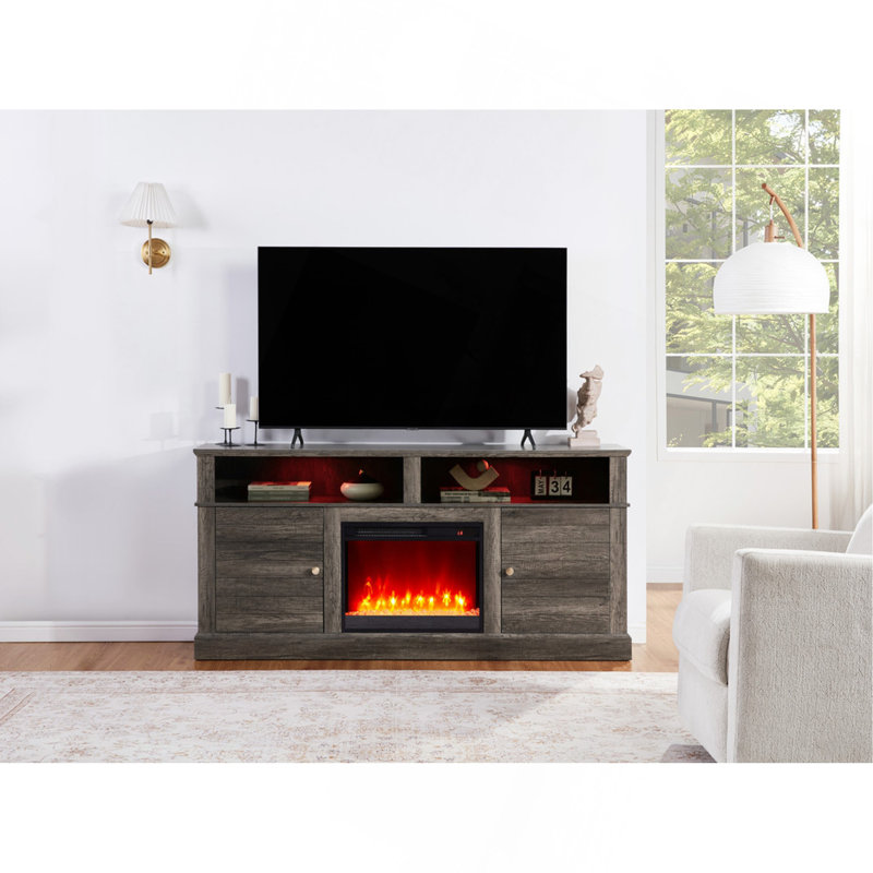 Console avec foyer et chauffage Iris, Gris