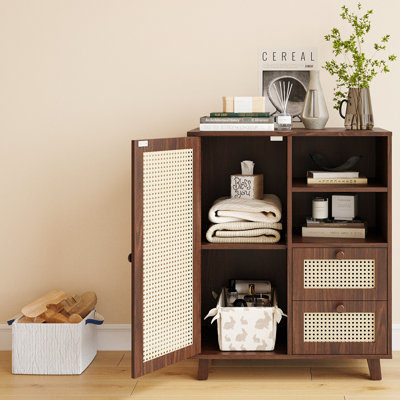 Front Door Cabinet With Two Drawers And Adjustable Shelf, Ideal For Living Room, Kitchen, Entryway - Walnut Engineered Wood, 27 In Width Suitable 34.71 High