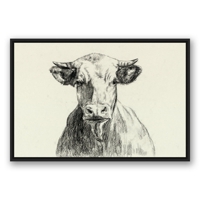 « campagne cow sketch », reproduction sur toile tendue, 24 po x 36 po, Cadre noir