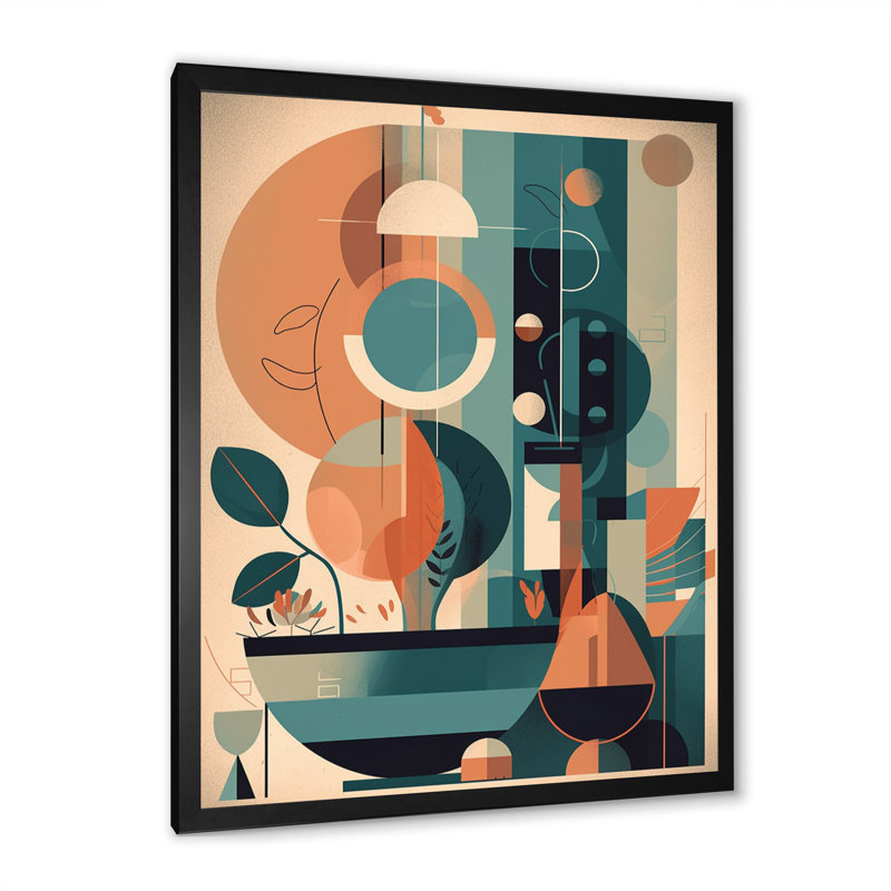 Impression sur toile encadrée orange et verte Mid Century Momentum II, Cadre photo noir, H 44 po x l 34 po x P 1,5 po