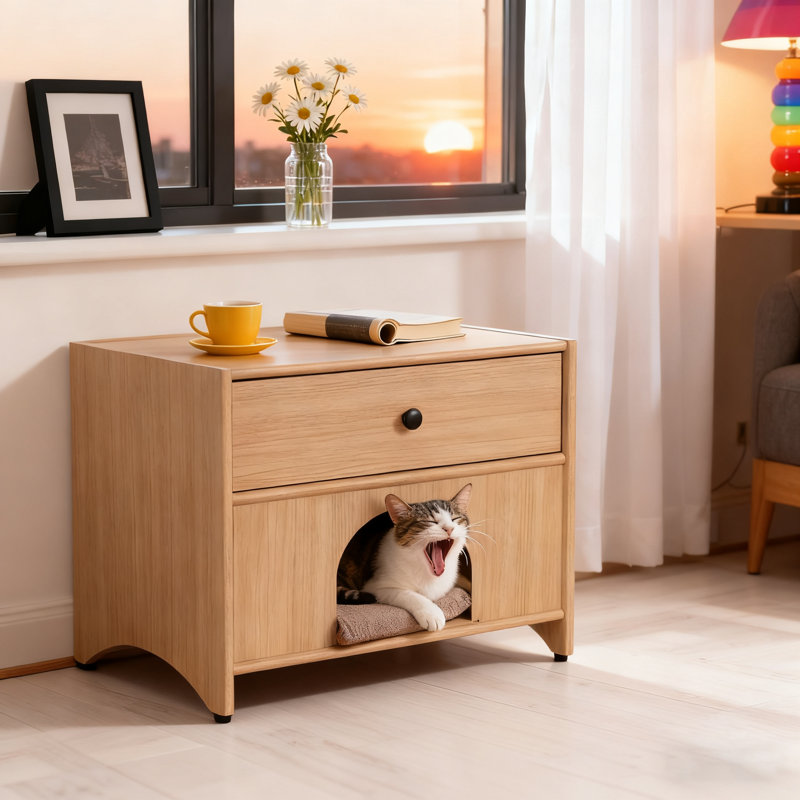 Table d'appoint pour chat avec litière et tiroir