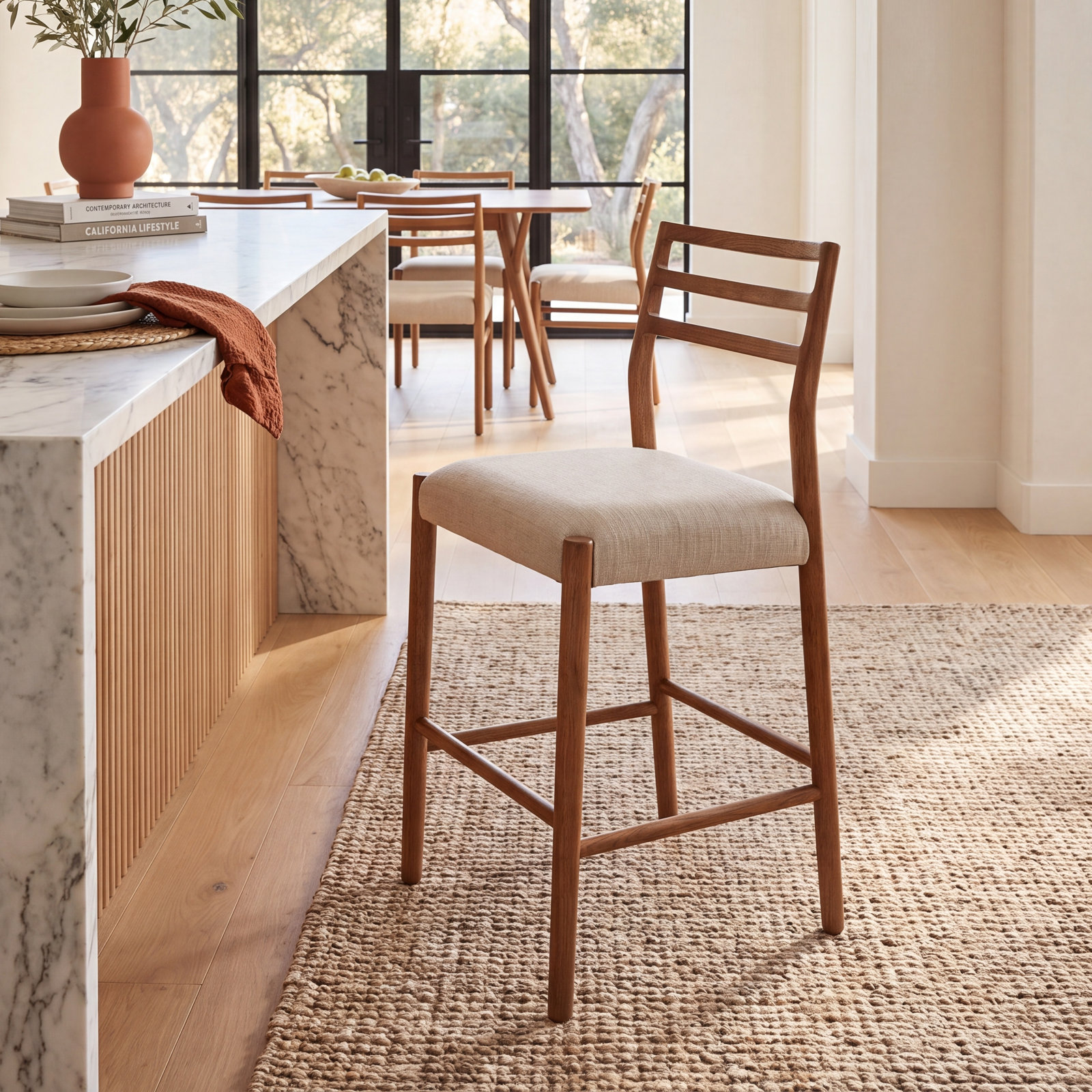 Lindyn Bar Stool, Smoked Oak, Counter Stool (26.25" Seat Height), Taupe Shearling