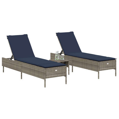  Patio Sun Lounger Gray PE Rattan Standard Adjustable Armrests
