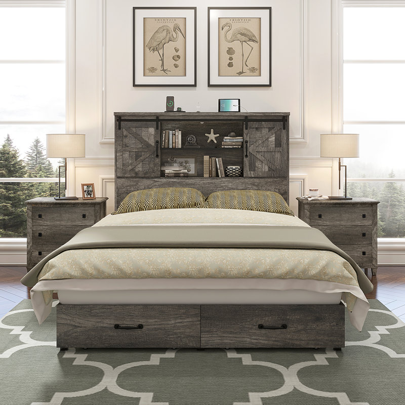 Tryston Sherell Wooden Bookcase Full Bed Frame, White, Full, White