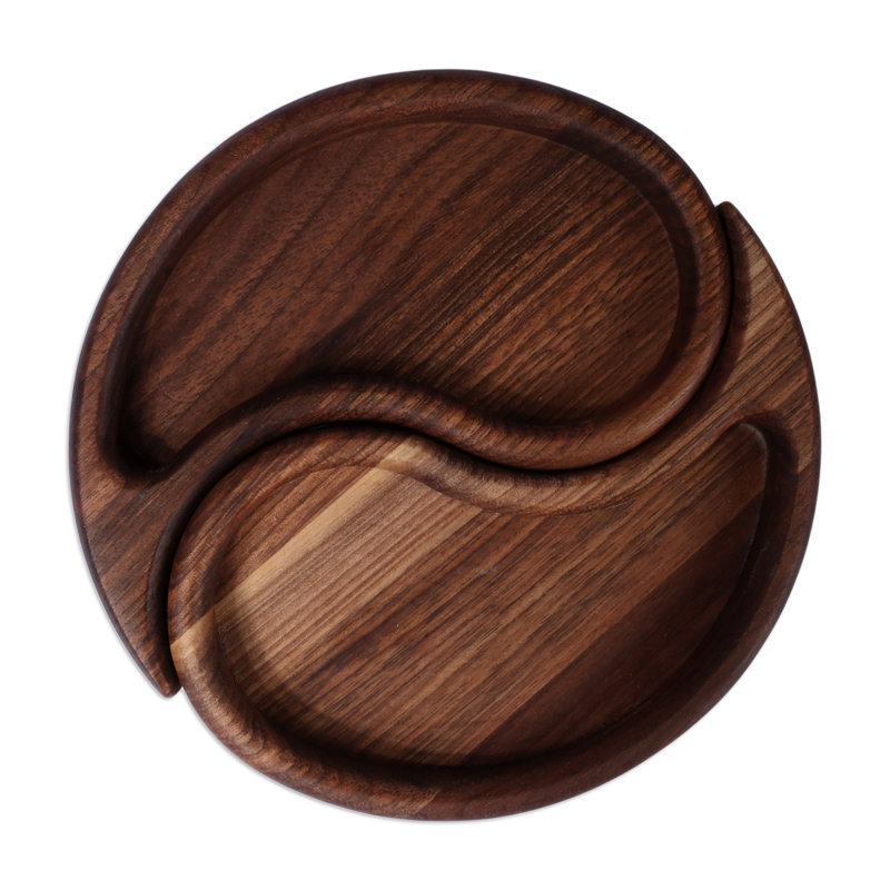  Assiettes à grignoter en bois faites à la main Yin & Yang (ensemble de 2)
