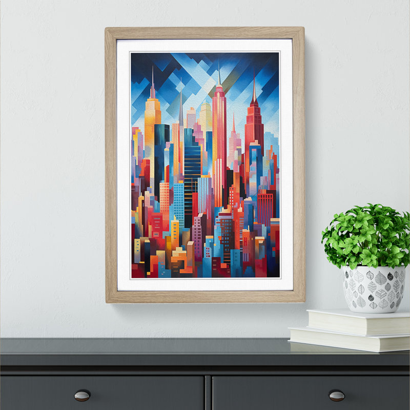 New York Orphism No.4 - Single Picture Frame Print on Wood, Oak Framed, 34cm H x 25cm W x 2cm D