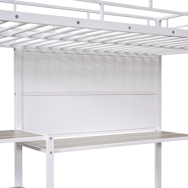 Lit mezzanine simple avec bureau et tableau blanc - fabrication en métal, 3 tablettes, option de rangement pour tablettes de chambre à coucher, processus d'assemblage simple
