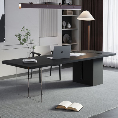 Black Rectangular Solid Wood With 1 Drawers Desks