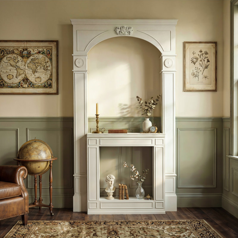 Cadre de cheminée autoportant avec arche classique, manteau de cheminée décoratif décoratif avec détails sculptés (foyer non inclus)