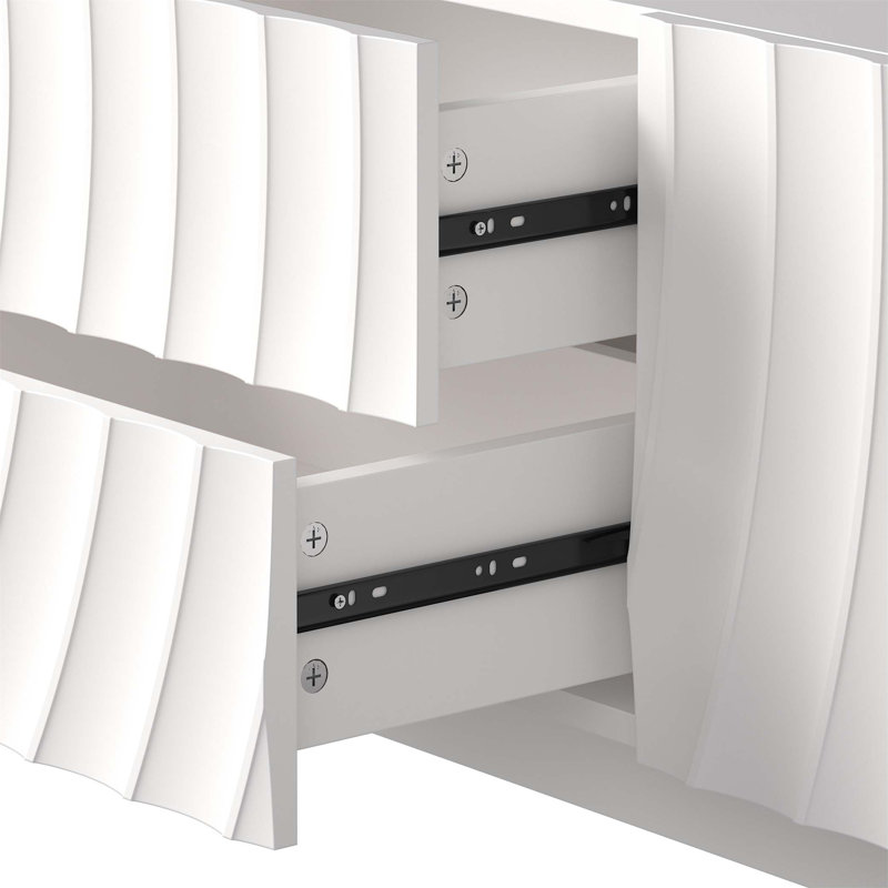 Console de télévision de 58 pouces avec conception unique à spirale ondulée, armoire de rangement et 2 tiroirs pour les espaces de vie modernes